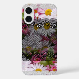 Beautiful decorative real photo daisy with lace iPhone 16 case