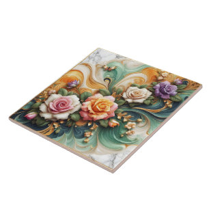 Beautiful Decorative Roses on Colourful Background Tile