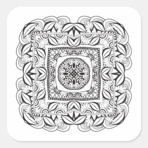 Beautiful Decorative Square Doodle Square Sticker