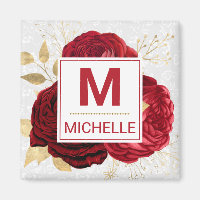 Beautiful Deep Red and Gold Flowers Monogram