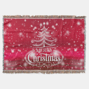 Beautiful Deep Red and Green Merry Christmas Throw Blanket