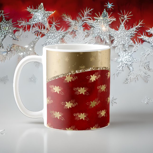 Beautiful Deep Red Floral Pattern with Gold Ribbon Coffee Mug (Creator Uploaded)