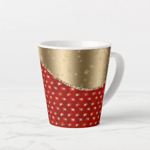 Beautiful Deep Red Floral Pattern with Gold Ribbon Latte Mug