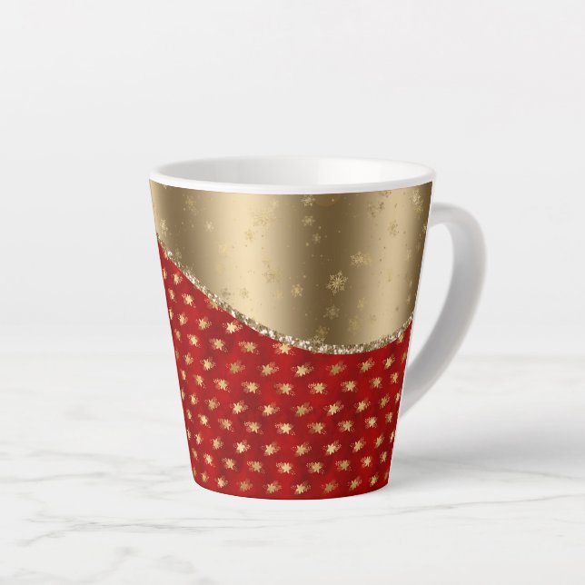 Beautiful Deep Red Floral Pattern with Gold Ribbon Latte Mug (Right Angle)