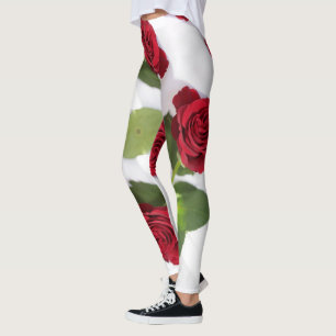 Beautiful Deep Red Rose Flower  Leggings