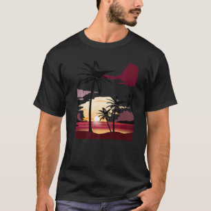 Beautiful Deep Red Sunset With Silhouetted Palm Tr T-Shirt