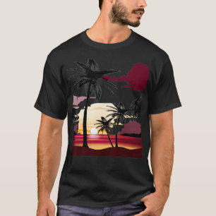 Beautiful Deep Red Sunset with Silhouetted Palm Tr T-Shirt