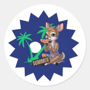 beautiful deer eating pizza in summer holidays classic round sticker