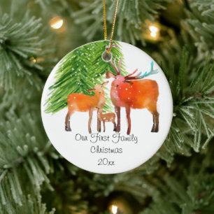 Beautiful Deer Family First  Ceramic Tree Decoration