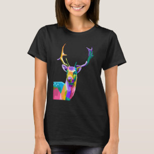 Beautiful Deer Head Colorful Stag Deer Antlers De T-Shirt