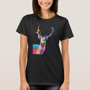 Beautiful Deer Head Colourful Stag Deer Antlers T-Shirt