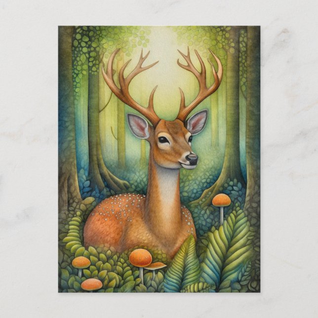Beautiful Deer In The Forest Art Postcard (Front)