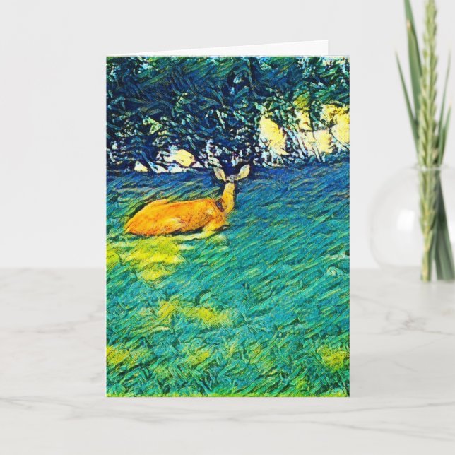 Beautiful Deer Napping on the Lawn, Blank Card (Front)