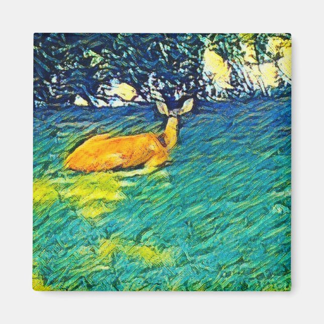 Beautiful Deer Napping on the Lawn Magnet (Front)