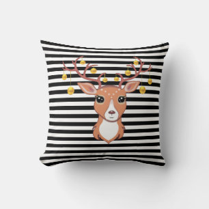 Beautiful Deer on Striped Black & White Cushion