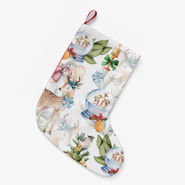 Beautiful Deer Watercolor Christmas Small Christmas Stocking (Front (Hanging))