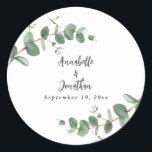 Beautiful delicate eucalyptus foliage wedding  cla classic round sticker<br><div class="desc">Beautiful delicate eucalyptus foliage wedding design. Part of a modern collection.</div>