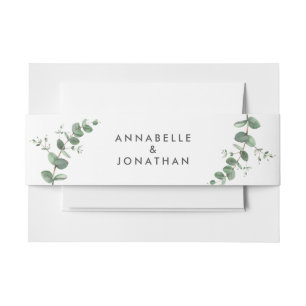 Beautiful delicate eucalyptus foliage wedding cla invitation belly band