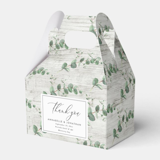 Beautiful delicate eucalyptus foliage wedding  favour box (Front Side)