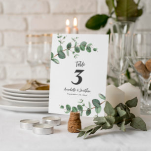 Beautiful delicate eucalyptus foliage wedding table number
