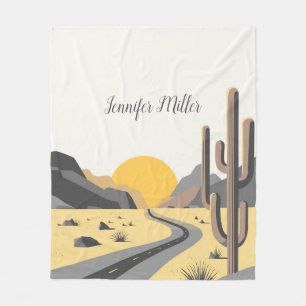 Beautiful desert sunrise with mountain view fleece blanket
