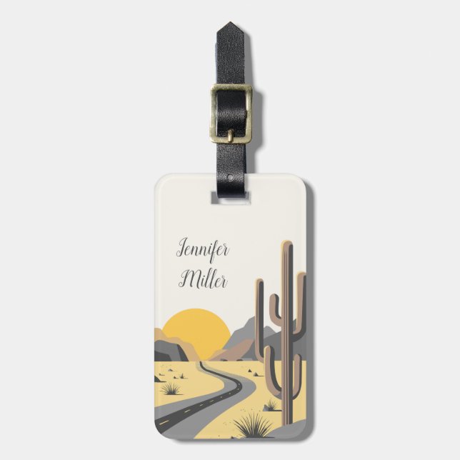 Beautiful desert sunrise with mountain view luggage tag (Front Vertical)