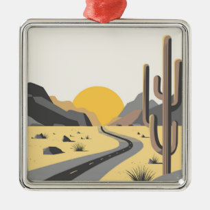 Beautiful desert sunrise with mountain view metal tree decoration