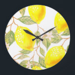 Beautiful design watercolor lemon large clock<br><div class="desc">Beautiful design watercolor lemon</div>