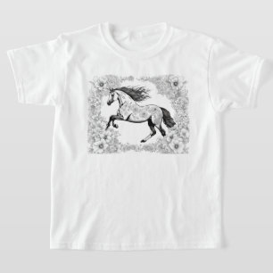 Beautiful Detailed Horse & Flowers Paint a  T-Shirt