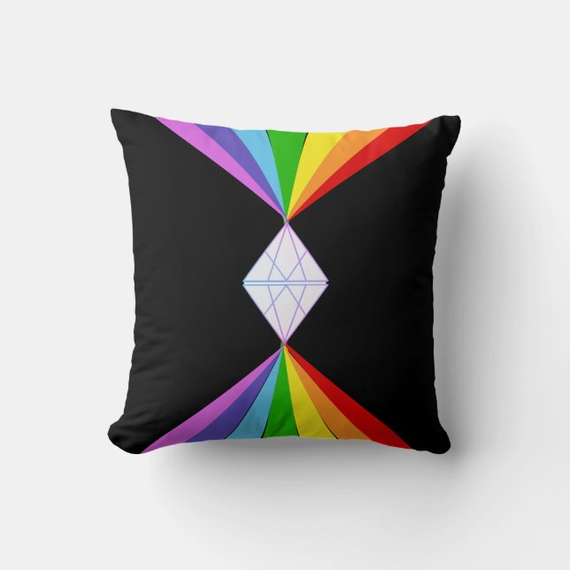 Beautiful Diamond & Colourful Rainbows on Black Cushion (Front)