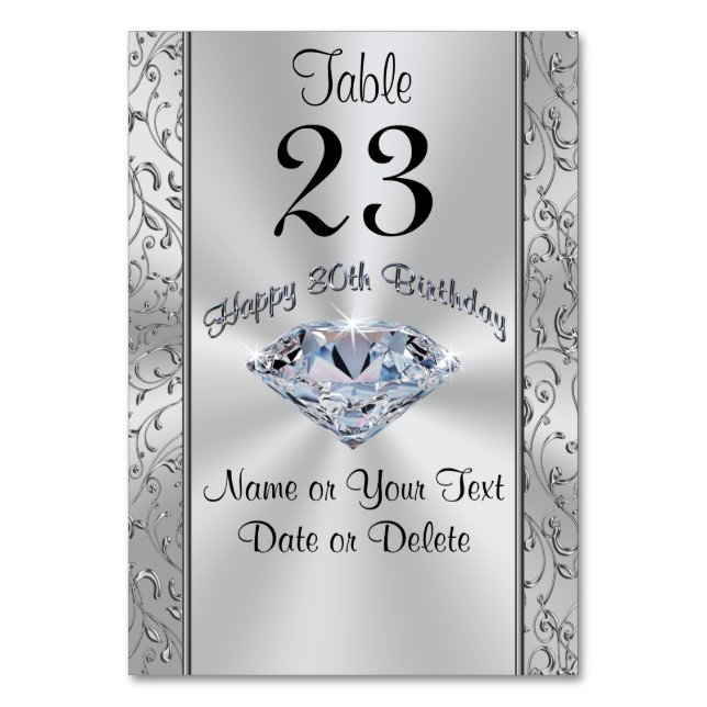 Beautiful Diamond, Happy 80th Birthday Table Cards (Front)