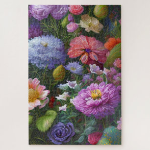 Beautiful Digital Painting Colourful Mixed Flowers Jigsaw Puzzle