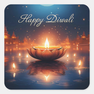 Beautiful Diya Festival of Light Happy Diwali Square Sticker