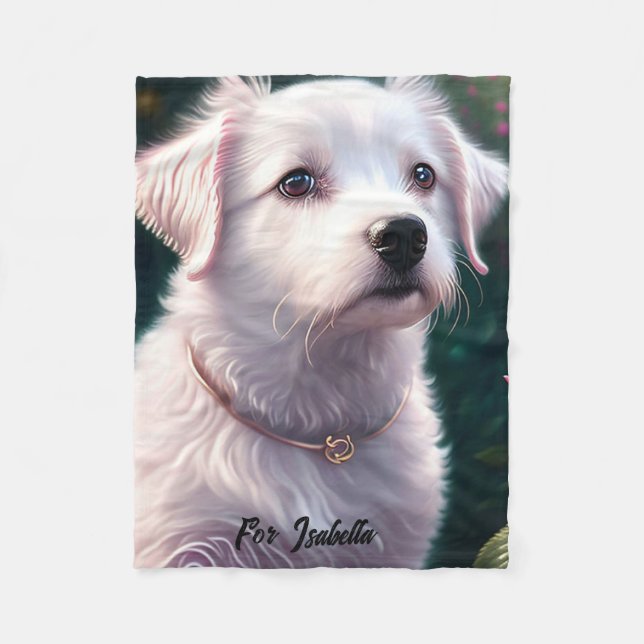 Beautiful Dog And Rose Collection Fleece Blanket (Front)