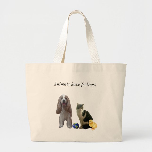 Beautiful Dog, Tabby Cat and Chick Large Tote Bag (Front)