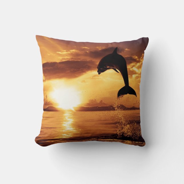 Beautiful Dolphin at Sunset Throw Pillow (Front)