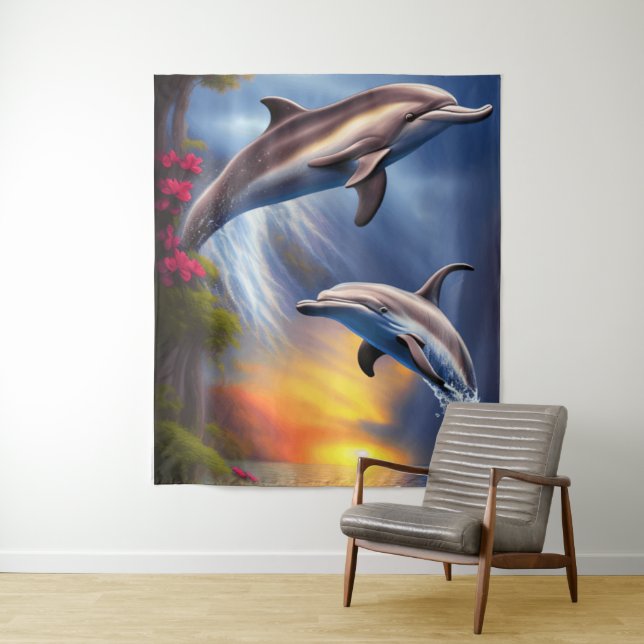 Beautiful Dolphin Duo In Paradise Tapestry (In Situ)