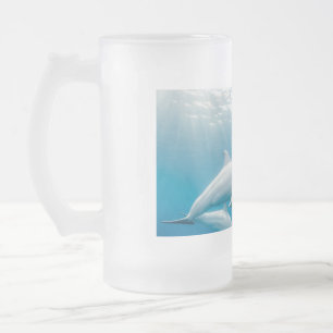 beautiful dolphin frosted glass beer mug