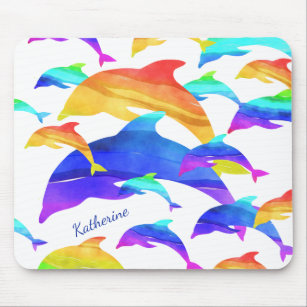 Beautiful Dolphins in Rainbow with First Name Mouse Mat