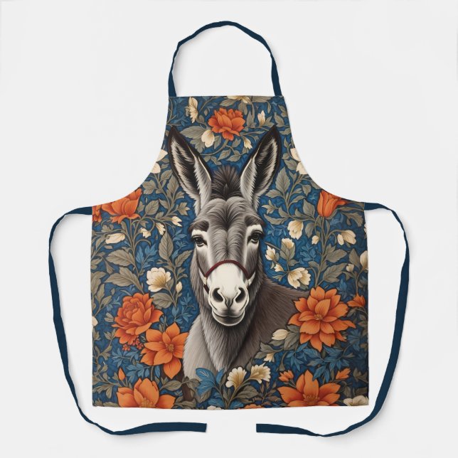 Beautiful Donkey Face Elegant Floral Apron (Front)