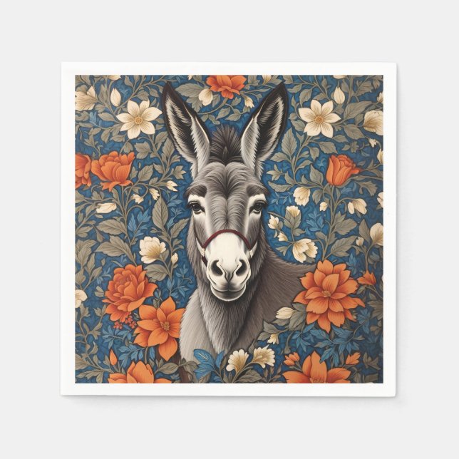 Beautiful Donkey Face Elegant Floral Napkin (Front)