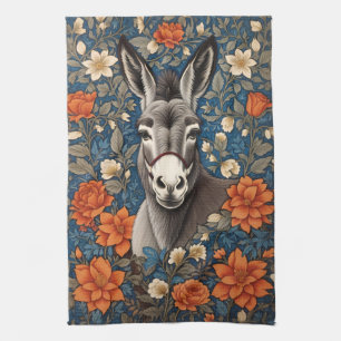 Beautiful Donkey Face Elegant Floral Tea Towel