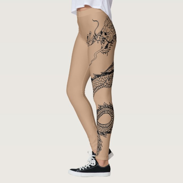Beautiful Dragon Tattoo In Skin Colour Background Leggings (Left)