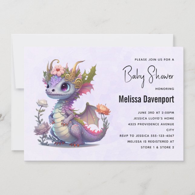 Beautiful Dragon with Elegant Crown Baby Shower Invitation (Front)