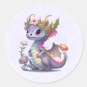 Beautiful Dragon with Elegant Crown Classic Round Sticker