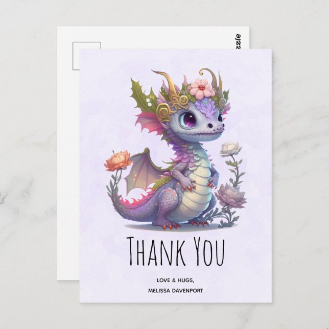 Beautiful Dragon with Elegant Crown Thank You Postcard (Front/Back)