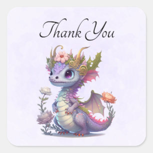 Beautiful Dragon with Elegant Crown Thank You Square Sticker