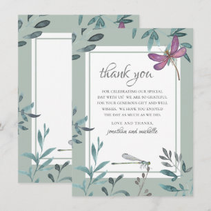 Beautiful Dragonfly and Garden Greenery Wedding Thank You Card