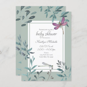 Beautiful Dragonfly Garden Greenery Baby Shower Invitation