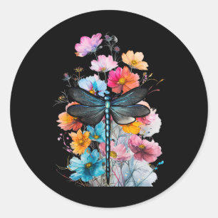 Beautiful Dragonfly Watercolor Art Insect Lover Ea Classic Round Sticker